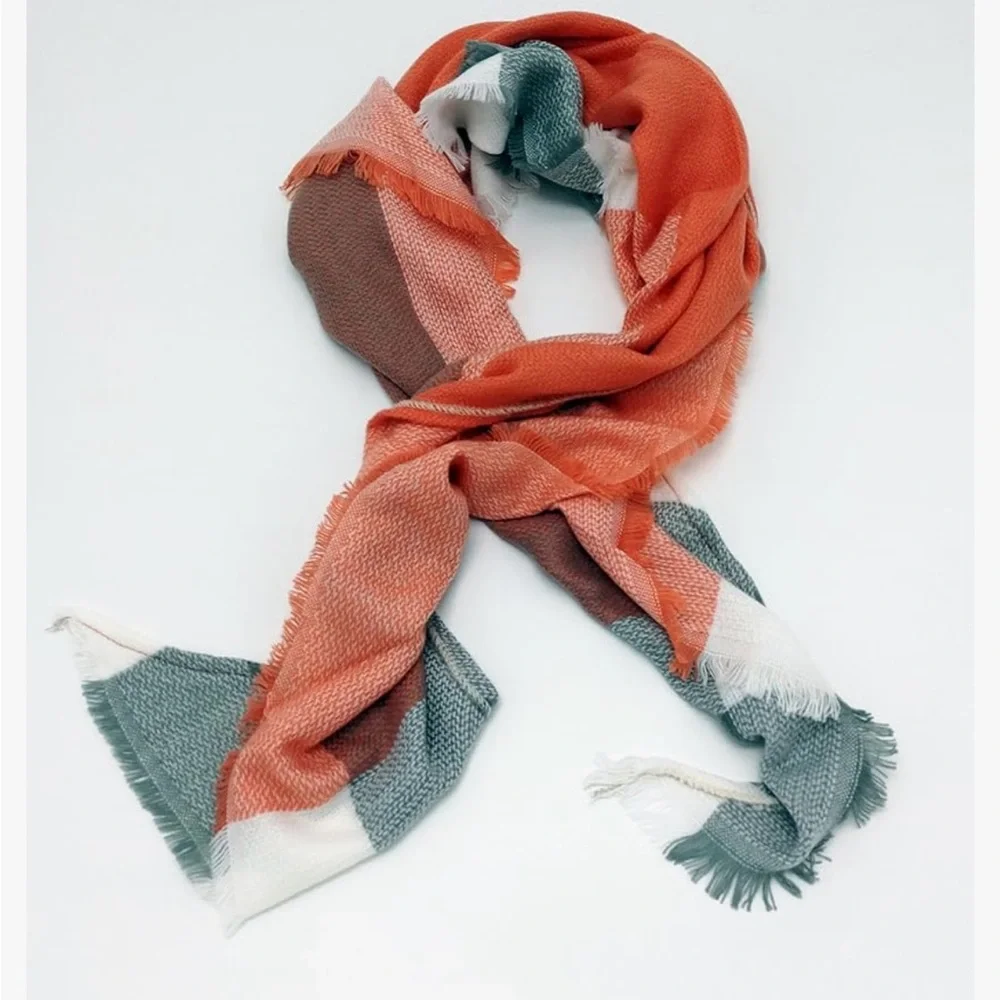 Wander Agio Warm Long Shawl Winter Large Knit Cashmere Feel Plaid Triangle Scarf